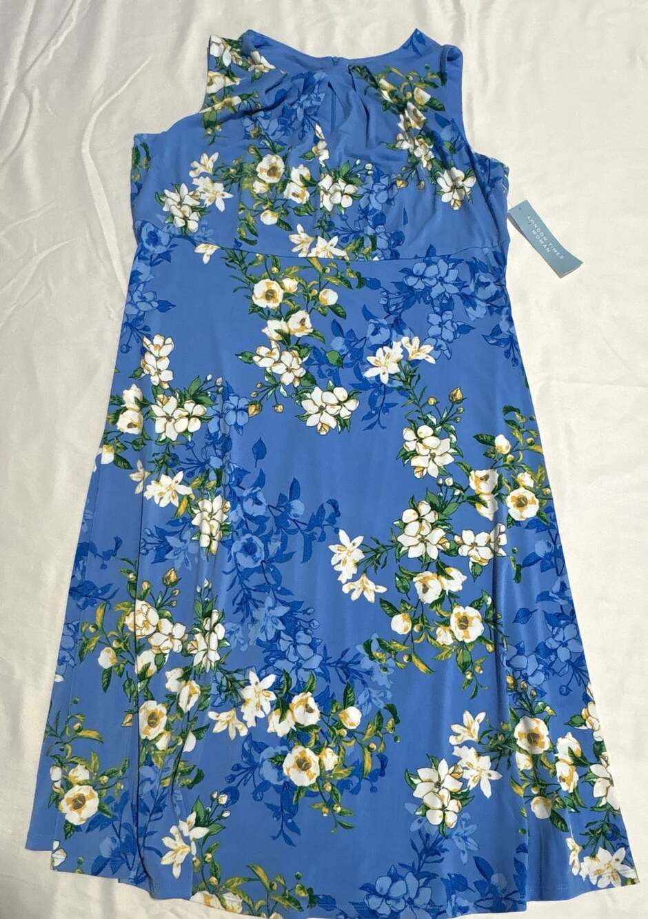 London Times Floral Sleeveless Keyhole Midi Dress Size 14W Blue
